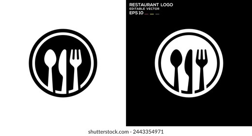 Vector design template of cutlery logo, equipment, spoon, fork, knife, plate, icon symbol EPS 10