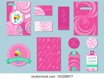 Vector design template with  dragee candies on a purple background