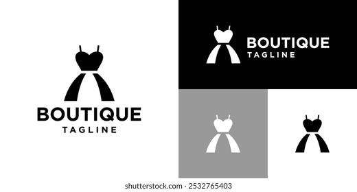 Modelo de design de vetor do logotipo do vestido. Boutique, roupas, moda, mulheres. Símbolo de ícone EPS 10