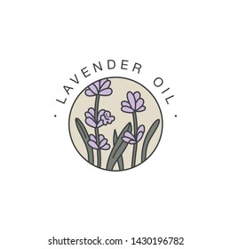 Vector design template and emblem - healthy and cosmetics oil. Lavender natural, organic oil. Colorful logo in trendy linear style