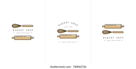 Vector Design Template And Emblem - Kitchen Roll And Coronet For Bake Shop. Bakery. Logo In Trendy Linear Style