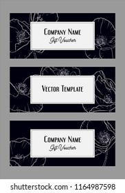 Vector design template with flowers of poppy , floral gift voucher, thank you card or flyer