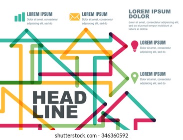 Vector design template for flyer, banner, brochure, poster, business infographic. Abstract modern background. Multicolor transparent arrows background.