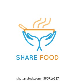 Vector Design Template - Food Sharing - Giving Food For The Poor And Refugees - Emblem For Charity And Volunteer Organizations Feeding People