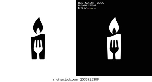 Plantilla de diseño de Vector de tenedor con vela. Restaurante, fuego, iluminación. Símbolo de icono EPS 10