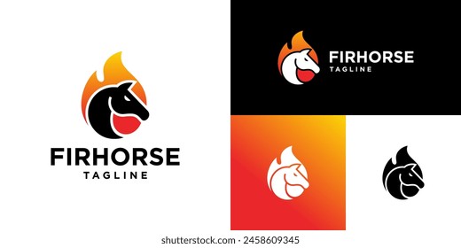 Vector design template of horse combination with burning embers logo. Animals, speed, passion, running, racing. EPS 10 icon symbols