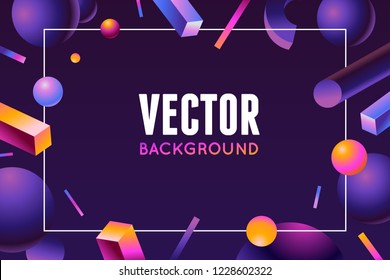 Vector design template and illustration in 80's style and bright gradient colors with abstract geometric shapes and copy space for text - futuristic posters, banners and cover designs 