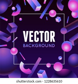 Vector design template and illustration in 80's style and bright gradient colors with abstract geometric shapes and copy space for text - futuristic posters, banners and cover designs  