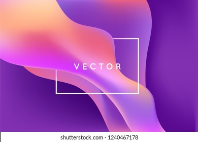 Vector design template and illustration in trendy bright gradient colors with abstract fluid shapes, paint splashes, waves and copy space for text - banner, cover and background in purple blue colors 