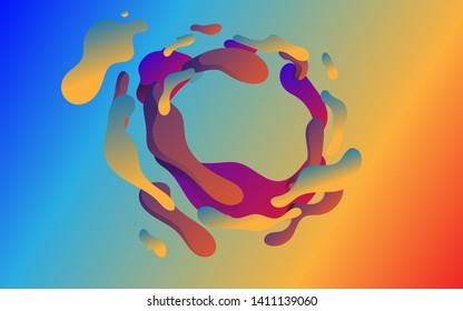 Vector design template and illustration in trendy bright gradient colors with abstract fluid shapes  paint splashes  ink drops and square frame with copy space for text - banner  cover