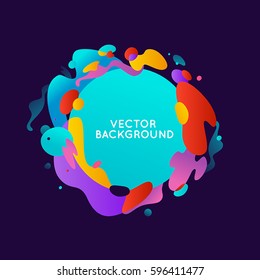 Vector design template and illustration in trendy bright gradient colors with abstract fluid shapes, paint splashes, ink drops  and copy space for text - banner, cover and background 