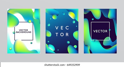 Vector design template and illustration in trendy bright gradient colors with abstract fluid shapes, paint splashes, ink drops and copy space for text - futuristic posters, banners and cover designs 