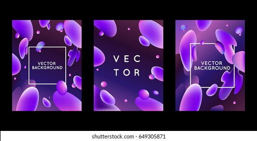 Vector design template and illustration in trendy bright gradient colors with abstract fluid shapes, paint splashes, ink drops and copy space for text - futuristic posters, banners and cover designs 