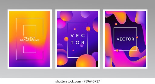 Vector design template and illustration in trendy bright gradient colors with abstract fluid shapes, paint splashes, ink drops and copy space for text - futuristic posters, banners and cover designs 