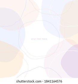 Plantilla de diseño de vectores para invitación, banner, tarjeta, portada, afiche. Colores pasteles dibujados a mano y líneas redondeadas sobre un fondo blanco.