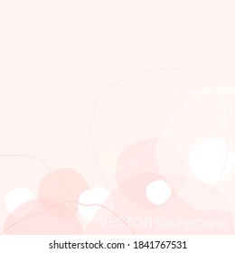 Vector design template for invitation, banner, card, cover, poster. Pastel pink, peach, white hand drawn shapes and round lines on a nude background. Abstract border.