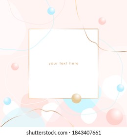 Vector design template for invitation, banner, card, cover, poster. Pastel pink, peach, blue, white hand drawn shapes, round lines and balls on a nude background. Abstract background.