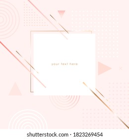 Vector design template for invitation, social media, banner, card, cover, poster. Pastel colored and golden geometric shapes on a nude background.