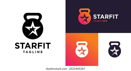 Modelo de design de vetor de combinação de logotipo de kettlebell com estrela. Esporte, fitness, ginásio. Símbolo de ícone EPS 10.