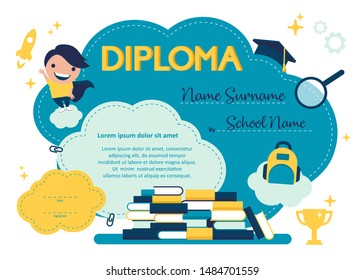 Vector design template kids colorful diploma at graduation
