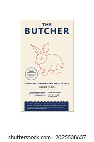 Vector design template label for packaging with illustration silhouette - farm rabbit. Abstract symbol for meat products