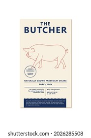 Vector design template label for packaging with illustration silhouette - farm pig. Abstract symbol for meat products