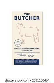 Vector design template label for packaging with illustration silhouette - farm lamb. Abstract symbol for meat products