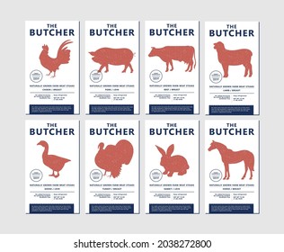 Vector design template labels for packaging with illustration silhouettes farm animals. Abstract symbol for meat products.