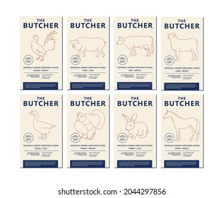 Vector design template labels for packaging with illustration silhouettes farm animals. Abstract symbol for meat products.