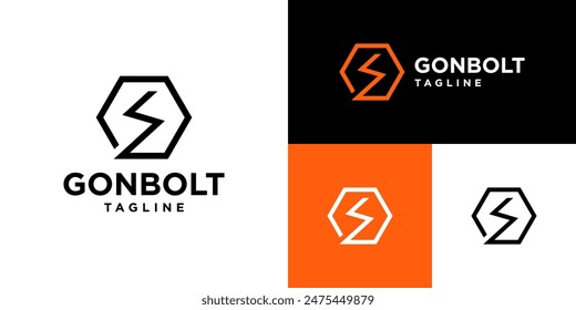 Vector design template of a lightning logo combined with a hexagon.
Electricity, stun, voltage. EPS 10.