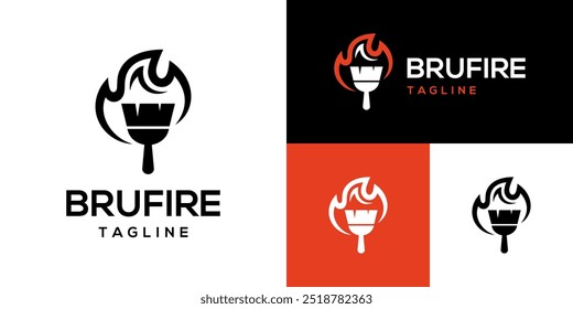 Vector design template of logo paint brush combination with fire, painting, drawing, art, burning passion. Icon symbol EPS 10.