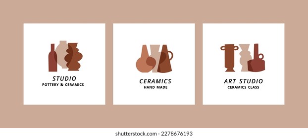 Logotipos o emblemas de la plantilla de diseño de vectores - estilo boho. Símbolo abstracto de los productos hechos a mano y de las tiendas artesanales