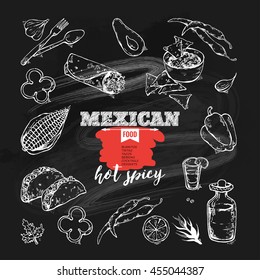 Vector design template for Mexican restaurant. handdrawn icons Mexican food