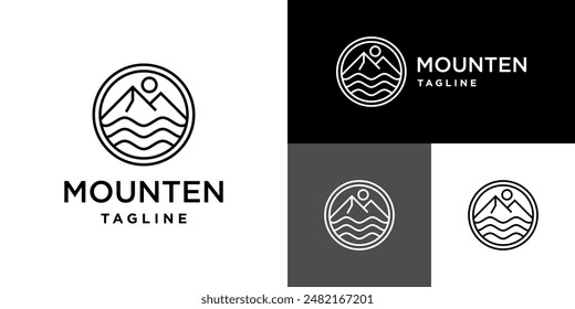 Vector design template of mountains logo in line style.
Views, nature, peaks.
Icon symbol EPS 10.