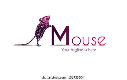 Vector design template for mouse logo. The mouse is made in a low-poly style. Geometric illustration on a white background.