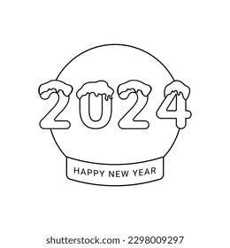  Vector design template for number 2024 in a glass snow globe. The illustration includes a black label logo that can be used for diaries, notepads, calendars and web pages.