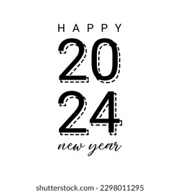 Vector design template for the number 2024 featuring dotted line numbers. The illustration includes a logo in the form of a black label, which can be used for diaries, notebooks, calendars, and web