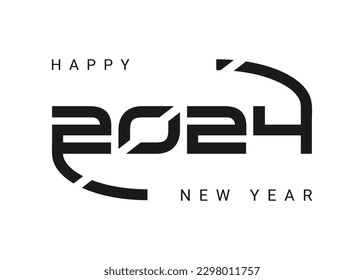 Vector design template for the number 2024 in a futuristic and technological style. The illustration includes a logo in the form of a black label, which can be used for notebooks, calendars and web
