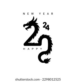 Vector design template for number 2024 chinese dragon. The illustration includes a black label logo that can be used for diaries, notepads, calendars and web pages.