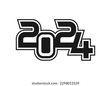 Vector design template for number 2024 black with double outline. The illustration includes a black label logo that can be used for diaries, notepads, calendars and web pages.
