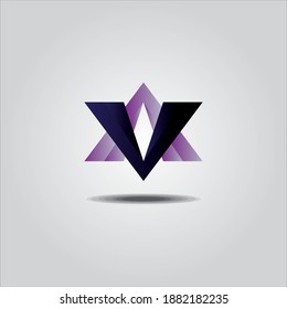 Vector design template for origami paper art icon, letter V and A, so it forms like a star