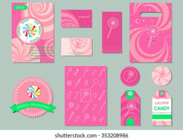 Vector design template with peppermint lollipop on a purple background