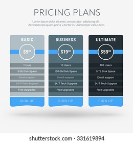 Vector Design Template for Pricing Table in Flat Design Style for Websites and Applications