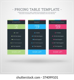 Vector Design Template for Pricing Table for Websites and Applications. Flat Design Vector Illustration