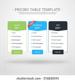 Vector Design Template for Pricing Table for Websites and Applications. Flat Design Vector Illustration