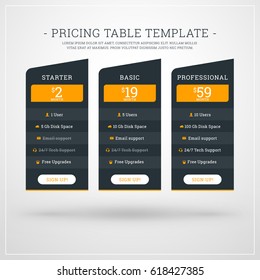 Vector Design Template for Pricing Table for Websites and Applications. Flat Design Vector Illustration