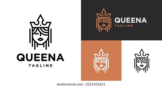 Modelo de design de vetor do logotipo queen com estilo de linha simples. Reino, imperatriz, princesa. Símbolo de ícone EPS 10.