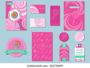 Vector design template with rainbow lollipop on a purple background