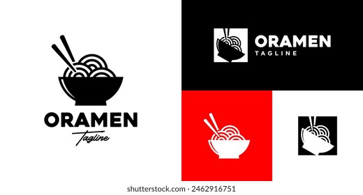 Vector design template of ramen bowl. Noodles, chopsticks, restaurant, food. Symbol icon EPS 10.