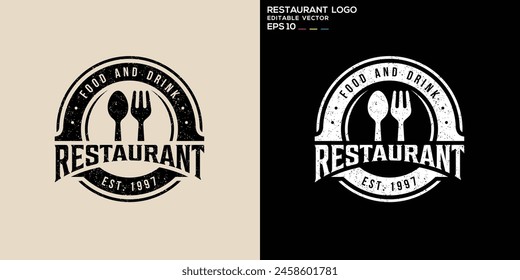 Plantilla de diseño de Vector de un logotipo de restaurante en estilo clásico. Comida, retro, vintage, emblema. Símbolos de iconos EPS 10